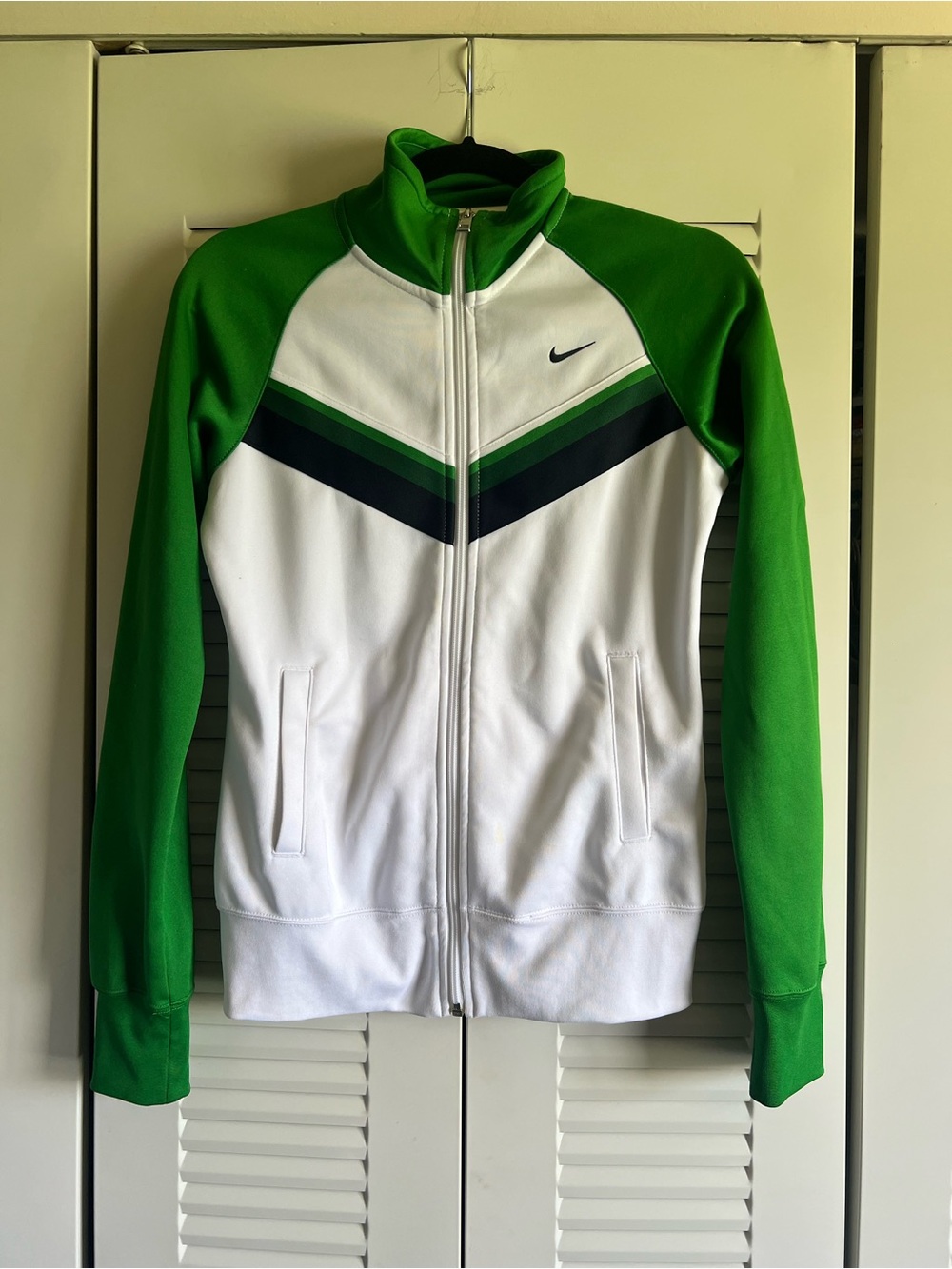 Nike Green & White Chevron Varsity Jacket - Size Small